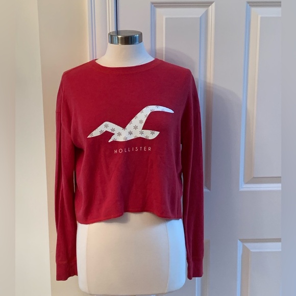 Hollister Red Waffle Thermal Knit Bird Logo Top Red Size XS Y2K 90s Sleep Shirt - Picture 1 of 7
